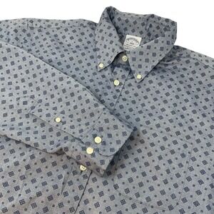 Brooks Brothers Shirt Mens Large Blue Regent Fit Geometric Print Casual Workwear
